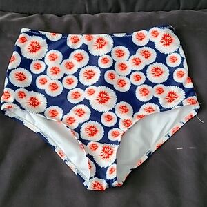 shein size small blue, white, and orange high wasted swim suit Bottoms.